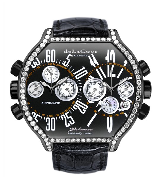Replica DeLaCour BiChrono S2 Steel PVD Diamond bezel Black and White WAST2237-0979 Replica Watch